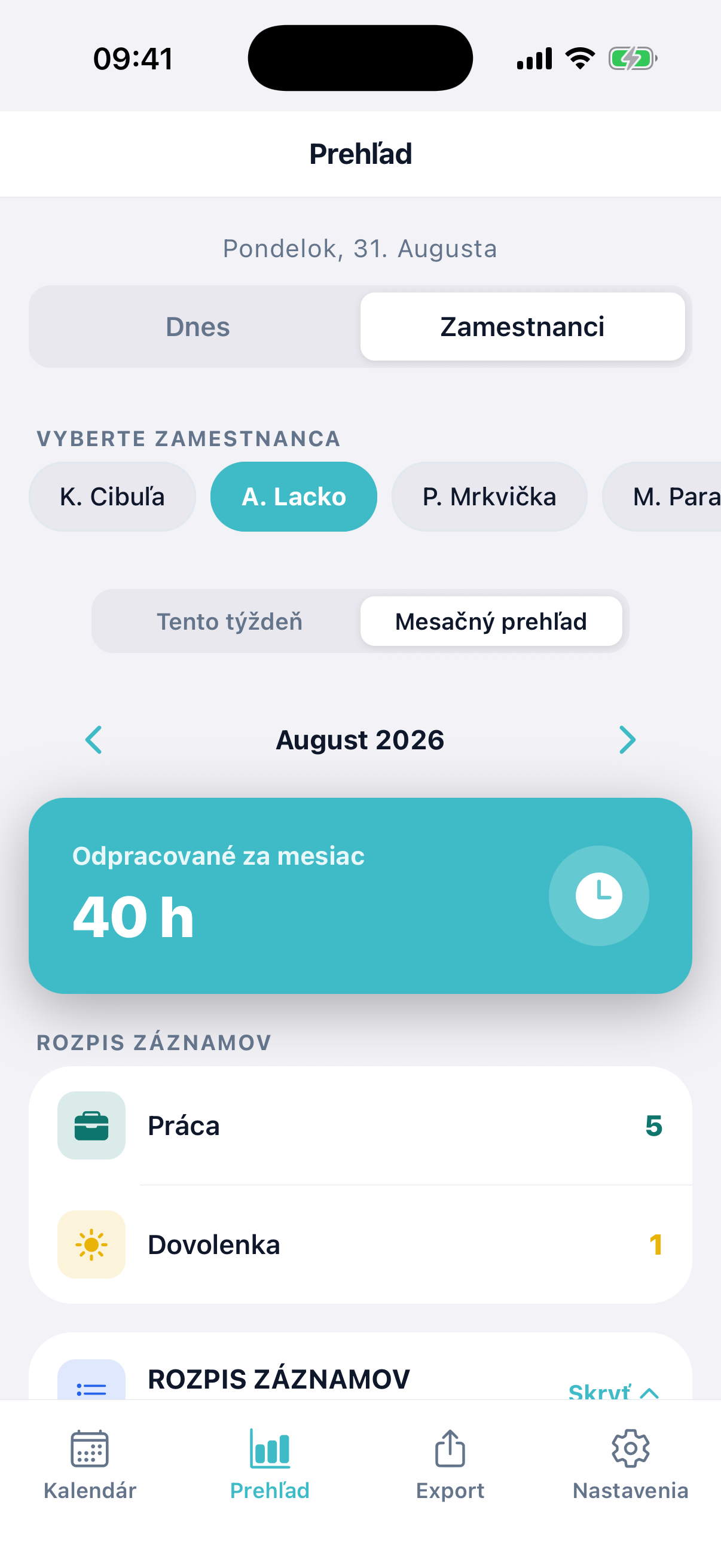 Prehľad zamestnanca